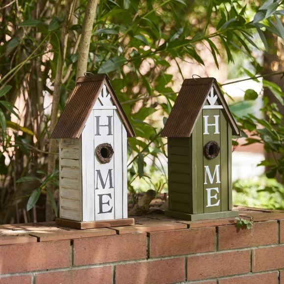 Glitzhome Glitzhome 14.75"H Washed White Distressed Solid Wood "HOME" Inspiration Decorative Outdoor Garden Birdhouse