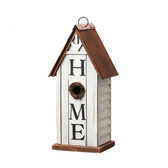 glitzhome Glitzhome 14.75"H Washed White Distressed Solid Wood "HOME" Inspiration Decorative Outdoor Garden Birdhouse