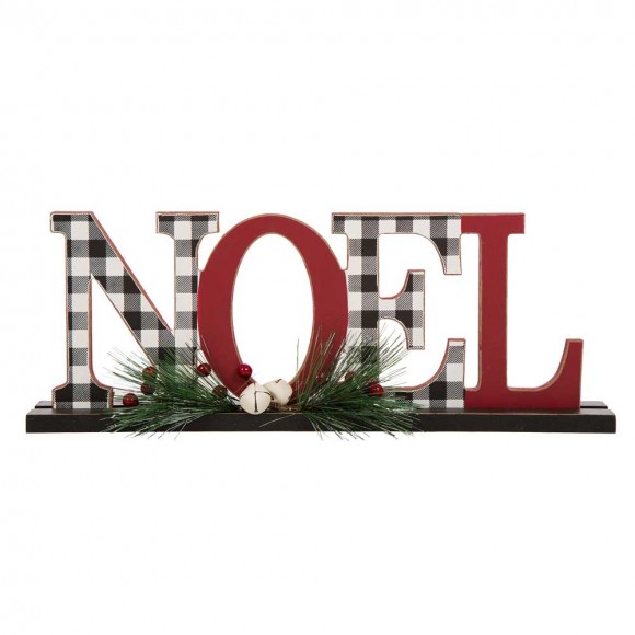 glitzhome Glitzhome 14.96"L Wooden Plaid "NOEL" Table Decor