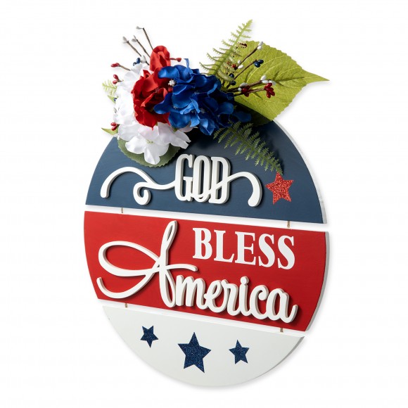 glitzhome Glitzhome 14"D Patriotic Americana Wooden Round Sign Door Hanger