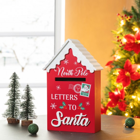 Glitzhome Glitzhome 14"H Christmas Wooden Mailbox Table Decor