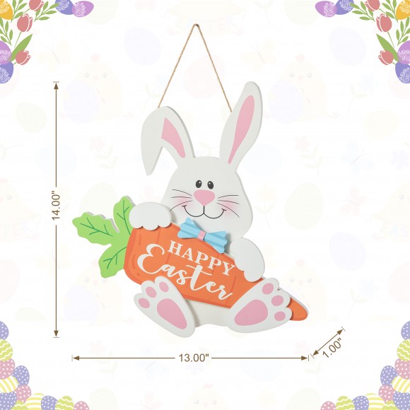 Glitzhome Glitzhome 14"H Happy Easter Wooden Bunny And Carrot Door Hanger