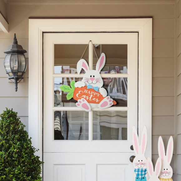 Glitzhome Glitzhome 14"H Happy Easter Wooden Bunny And Carrot Door Hanger