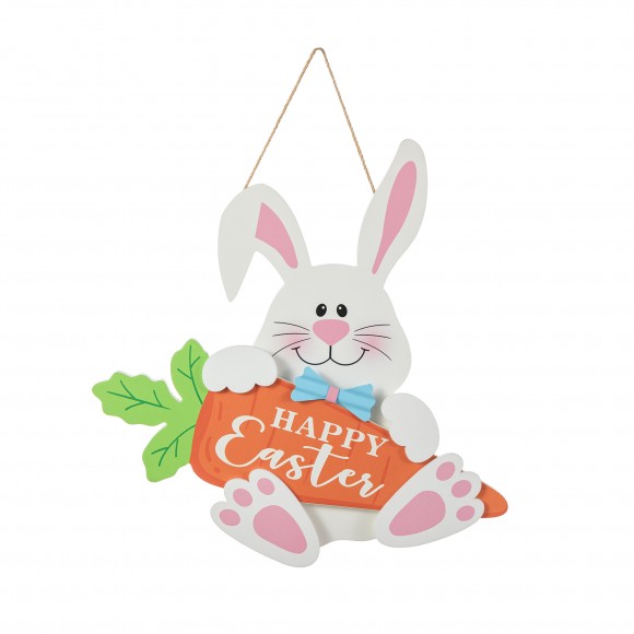 Glitzhome Glitzhome 14"H Happy Easter Wooden Bunny And Carrot Door Hanger