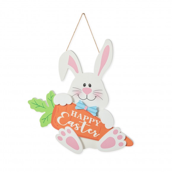 glitzhome Glitzhome 14"H Happy Easter Wooden Bunny and Carrot Door Hanger