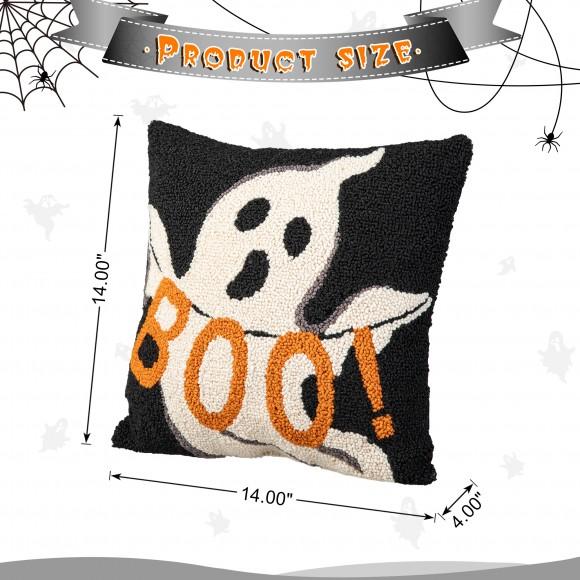 Glitzhome Glitzhome 14"H Hooked Halloween Ghost "BOO" Pillow