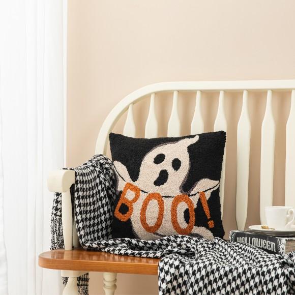 Glitzhome Glitzhome 14"H Hooked Halloween Ghost "BOO" Pillow