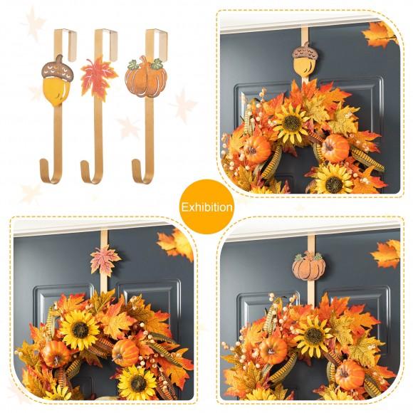 Glitzhome Glitzhome 14"H Set Of 3 Fall Metal Glitter Acorn Leaf & Pumpkin Wreath Hanger