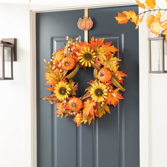 Glitzhome Glitzhome 14"H Set Of 3 Fall Metal Glitter Acorn Leaf & Pumpkin Wreath Hanger