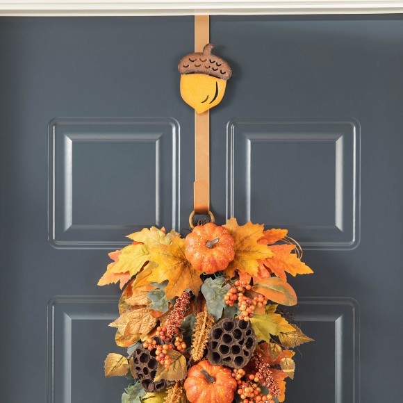 Glitzhome Glitzhome 14"H Set Of 3 Fall Metal Glitter Acorn Leaf & Pumpkin Wreath Hanger