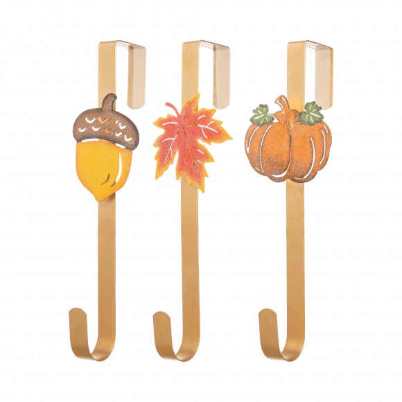 glitzhome Glitzhome 14"H Set of 3 Fall Metal Glitter Acorn Leaf & Pumpkin Wreath Hanger