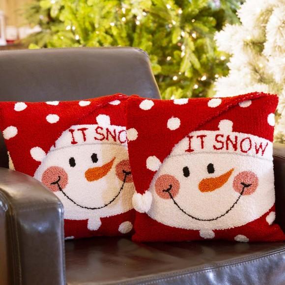 Glitzhome Glitzhome 14"L 2pk Hooked 3D Snowman Throw Pillow