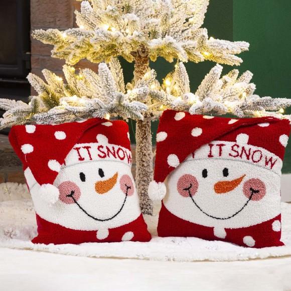 Glitzhome Glitzhome 14"L 2pk Hooked 3D Snowman Throw Pillow