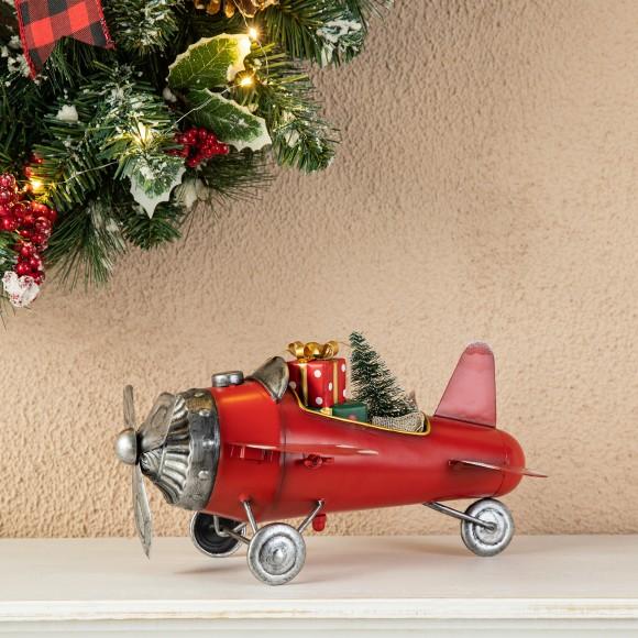 Glitzhome Glitzhome 14"L Christmas Metal Airplane With Gifts Table Decor(KD)