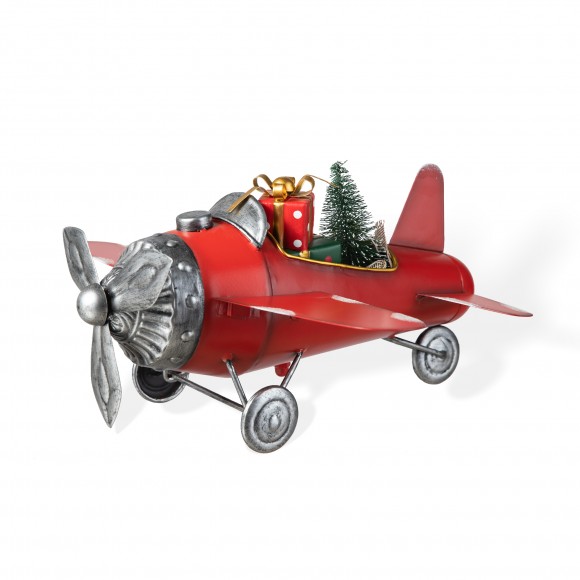 glitzhome Glitzhome 14"L Christmas Metal Airplane with Gifts Table Decor(KD)