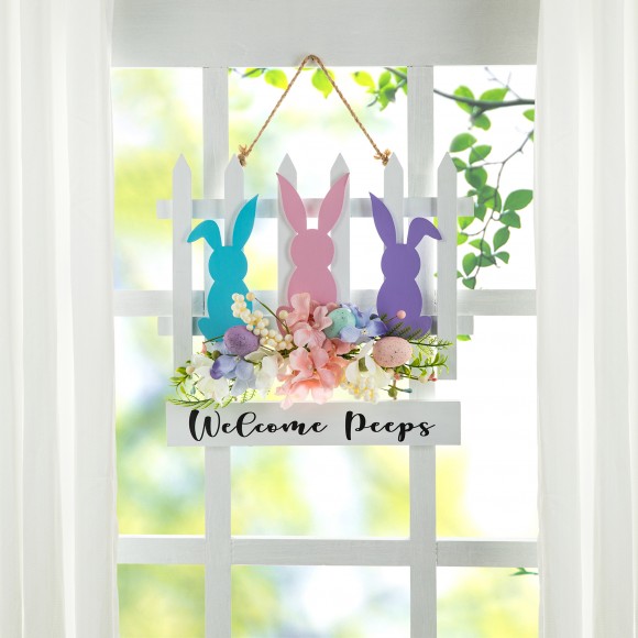 Glitzhome Glitzhome 14"L Easter Wooden Bunny Fence Door Hanger