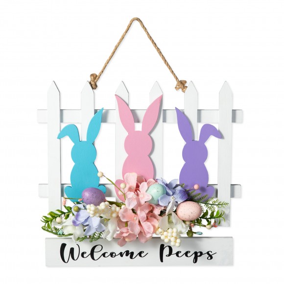 glitzhome Glitzhome 14"L Easter Wooden Bunny Fence Door Hanger