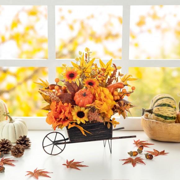 Glitzhome Glitzhome 14"L Fall Floral Cart Centerpiece