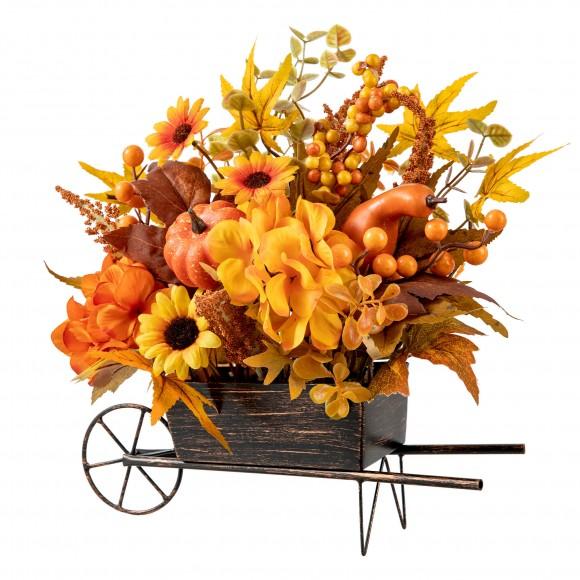 Glitzhome Glitzhome 14"L Fall Floral Cart Centerpiece