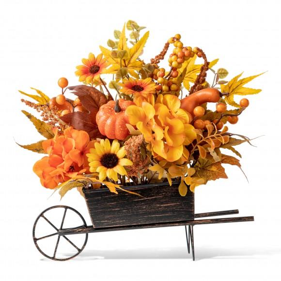 glitzhome Glitzhome 14"L Fall Floral Cart Centerpiece
