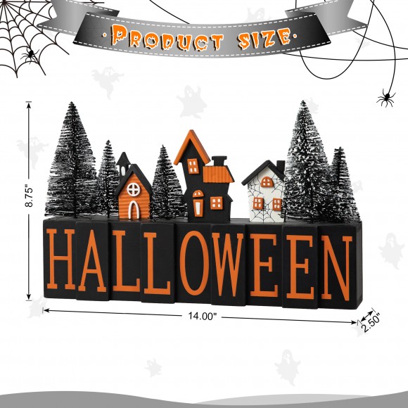 Glitzhome Glitzhome 14"L Halloween Wooden "HALLOWEEN" Haunted House Table Sign