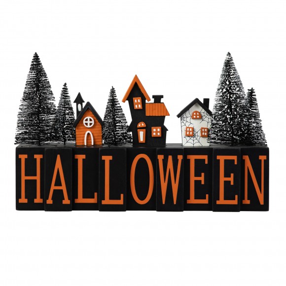 Glitzhome Glitzhome 14"L Halloween Wooden "HALLOWEEN" Haunted House Table Sign