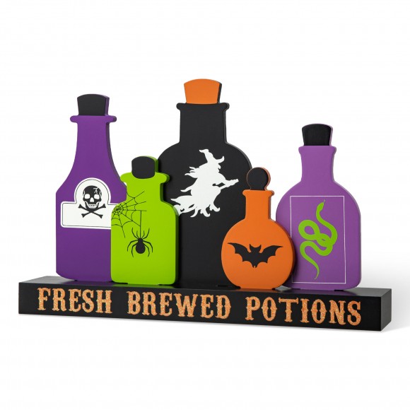 glitzhome Glitzhome 14"L Halloween Wooden Poison Bottles Table decor