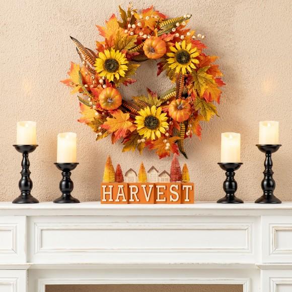 Glitzhome Glitzhome 14"L Harvest Wooden House/Brush Trees Table Décor