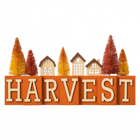 Glitzhome Glitzhome 14"L Harvest Wooden House/Brush Trees Table Décor