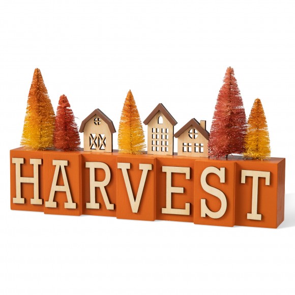 glitzhome Glitzhome 14"L Harvest Wooden House/Brush Trees Table Décor