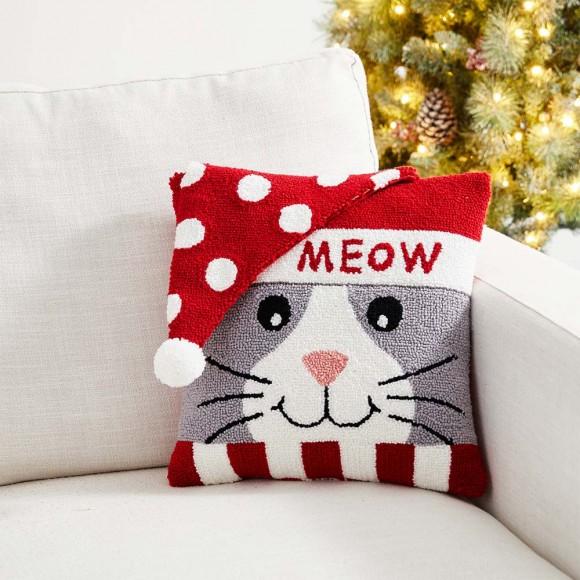 Glitzhome Glitzhome 14"L Hooked 3D Cat Meow Throw Pillow