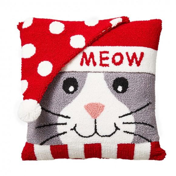 glitzhome Glitzhome 14"L Hooked 3D Cat Meow Throw Pillow
