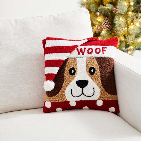 Glitzhome Glitzhome 14"L Hooked 3D Dog Woof Throw Pillow