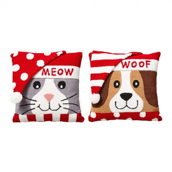 glitzhome Glitzhome 14"L Hooked 3D Meow & Woof Throw Pillows Set of 2