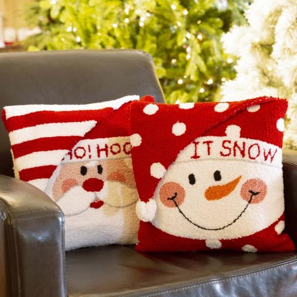 Glitzhome Glitzhome 14"L Hooked 3D Santa And Snowman Throw Pillow Set Of 2