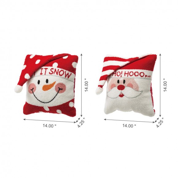 Glitzhome Glitzhome 14"L Hooked 3D Santa And Snowman Throw Pillow Set Of 2