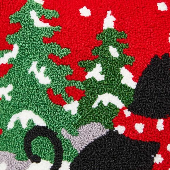 Glitzhome Glitzhome 14"L Hooked Christmas Cat Throw Pillow