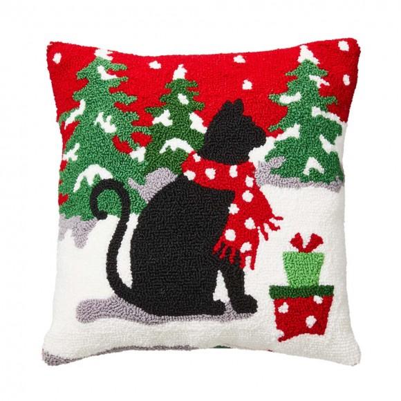 glitzhome Glitzhome 14"L Hooked Christmas Cat Throw Pillow