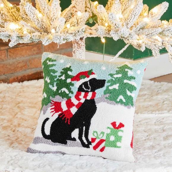 Glitzhome Glitzhome 14"L Hooked Christmas Dog Throw Pillow