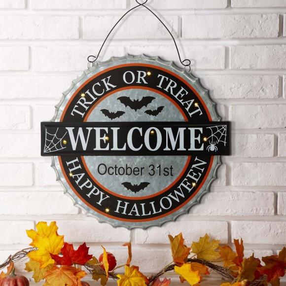 Glitzhome Glitzhome 14"L Lighted Halloween WELCOME Metal Bottle Cap Wall Sign