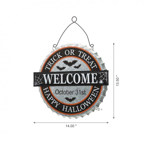 Glitzhome Glitzhome 14"L Lighted Halloween WELCOME Metal Bottle Cap Wall Sign
