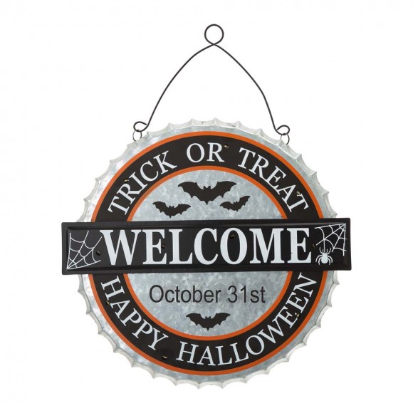 Glitzhome Glitzhome 14"L Lighted Halloween WELCOME Metal Bottle Cap Wall Sign