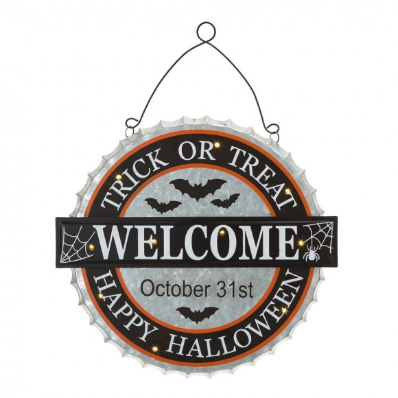 glitzhome Glitzhome 14"L Lighted Halloween WELCOME Metal Bottle Cap Wall Sign