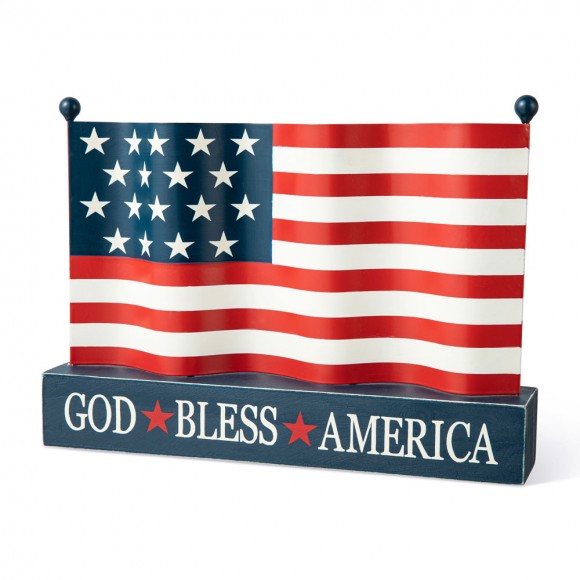 glitzhome Glitzhome 14"L Metal Patriotic/Americana flag with Wooden Base Table Decor