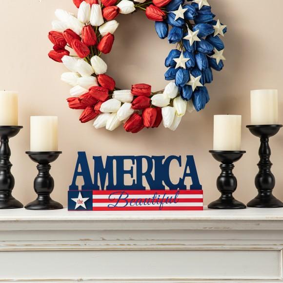 Glitzhome Glitzhome 14"L Patriotic Americana Wooden AMERICA Table Decor