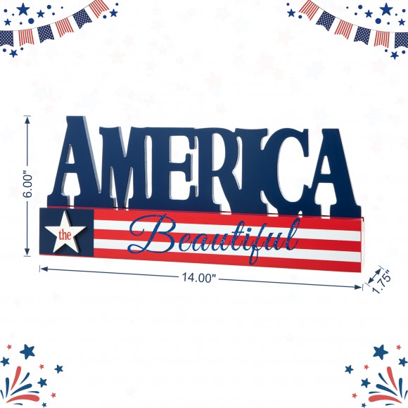 Glitzhome Glitzhome 14"L Patriotic Americana Wooden AMERICA Table Decor