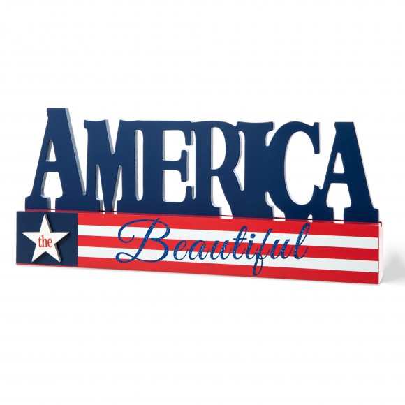 glitzhome Glitzhome 14"L Patriotic Americana Wooden AMERICA Table Decor