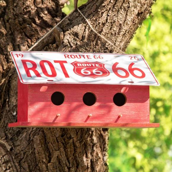 Glitzhome Glitzhome 14"L Washed Red Wood And Metal Birdhouse With Unique Licence Plate Roof