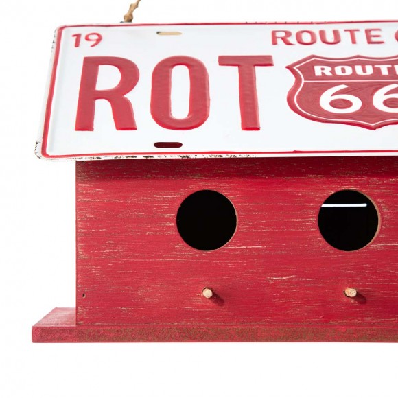 Glitzhome Glitzhome 14"L Washed Red Wood And Metal Birdhouse With Unique Licence Plate Roof