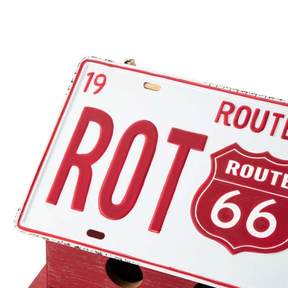 Glitzhome Glitzhome 14"L Washed Red Wood And Metal Birdhouse With Unique Licence Plate Roof